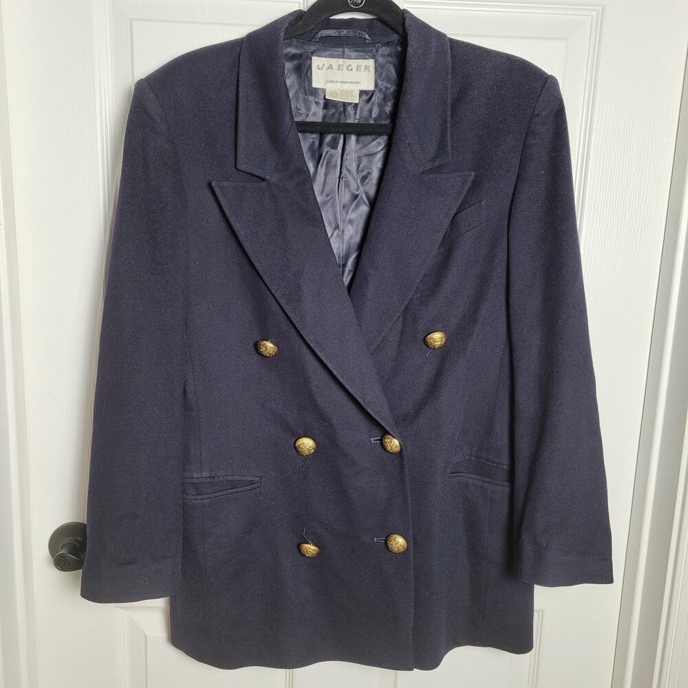 Vintage Jaeger Blazer Womens Large Wool Double Breasted Gold Buttons Britain 90s
